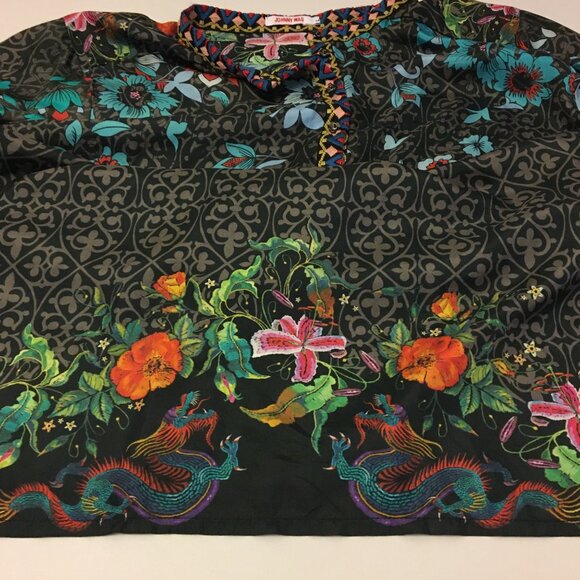 Johnny Was Kennedy Silk Embroidered Tunic Top Blouse Dragons Floral Artsy (IB) - Picture 14 of 16